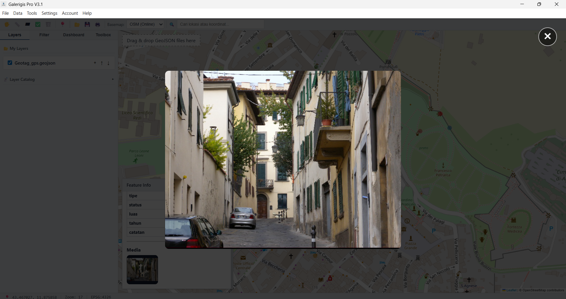 Geotagging dan layer control GaleriGIS Pro
